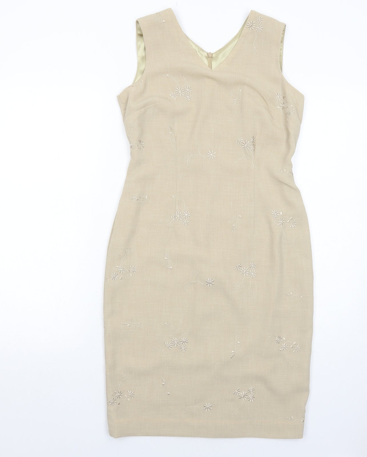 Liz Claiborne Womens Beige Polyester Pencil Dress Size 4 V-Neck Zip
