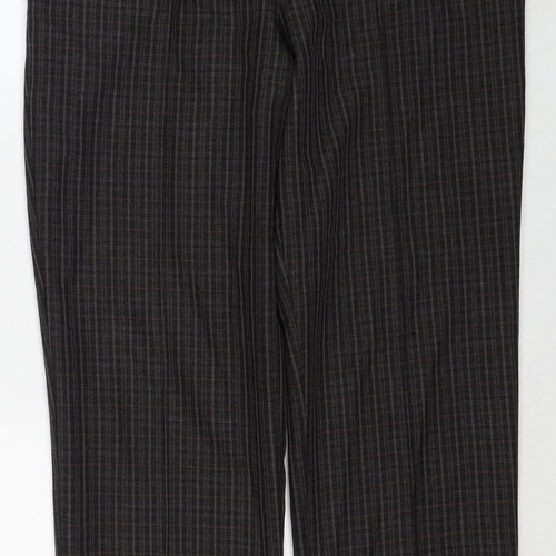 Marks and Spencer Womens Brown Plaid Polyester Trousers Size 14 Regular