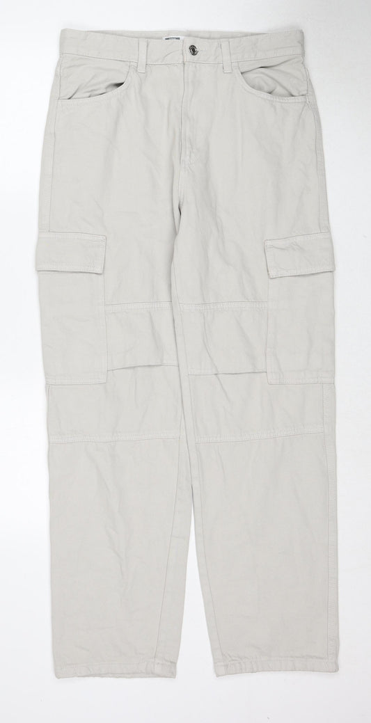 Bershka Mens Grey Cotton Cropped Jeans Size 32 in Regular Zip