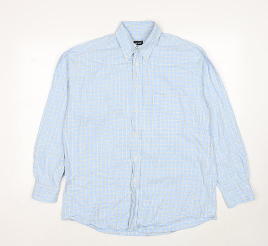 Guise Mens Blue Check Cotton Button-Up Size M Collared Button