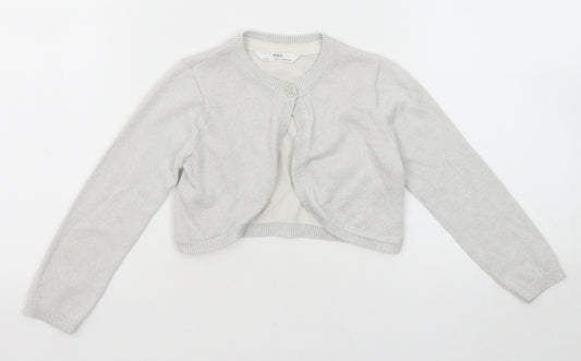 Marks and Spencer Girls Grey Round Neck Cotton Cardigan Jumper Size 3-4 Years Button