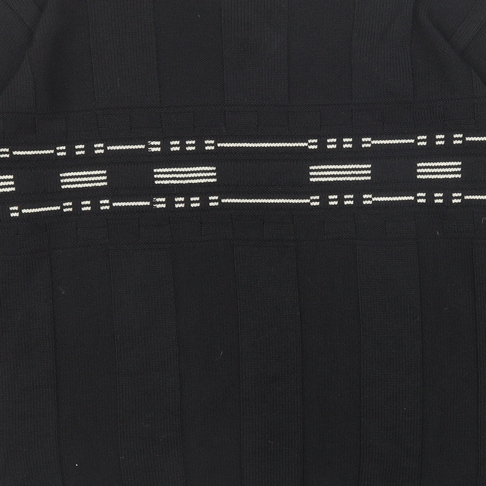 Barton Mens Black V-Neck Geometric Cotton Pullover Jumper Size M Long Sleeve