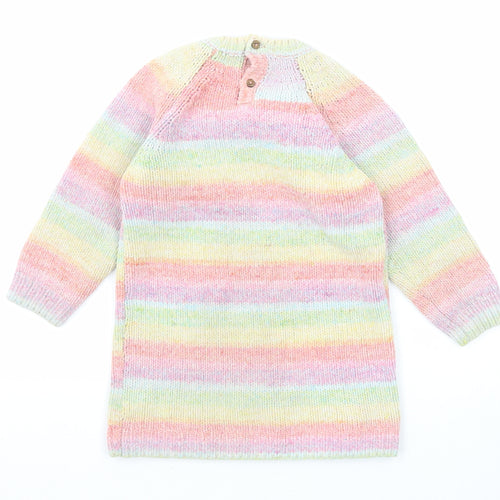 NEXT Girls Multicoloured Round Neck Striped Cotton Pullover Jumper Size 2-3 Years Button