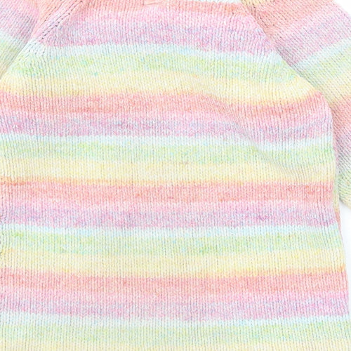 NEXT Girls Multicoloured Round Neck Striped Cotton Pullover Jumper Size 2-3 Years Button