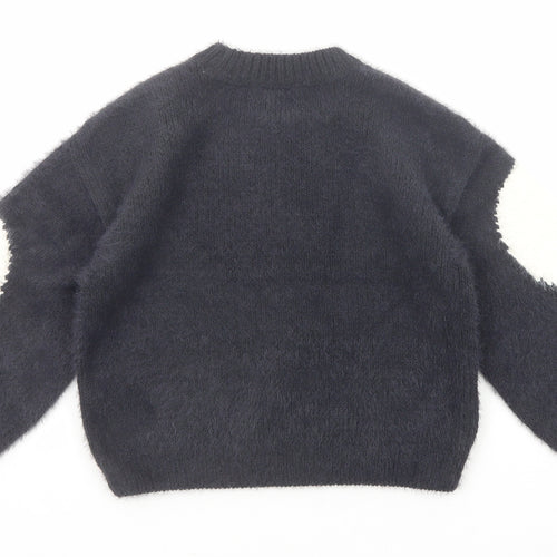 Marks and Spencer Girls Grey Crew Neck Geometric Polyester Pullover Jumper Size 5-6 Years Pullover