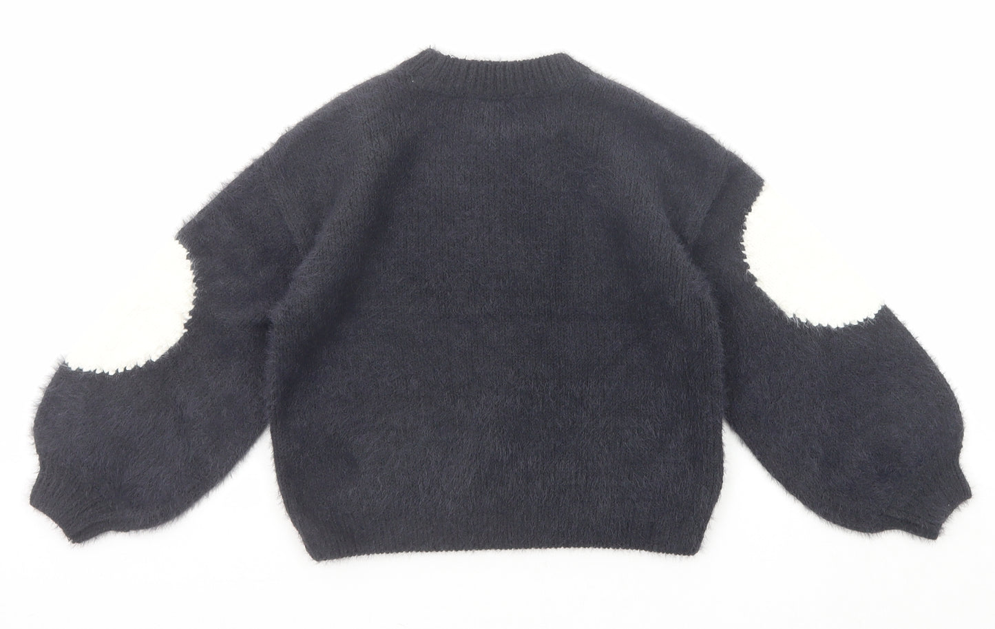 Marks and Spencer Girls Grey Crew Neck Geometric Polyester Pullover Jumper Size 5-6 Years Pullover