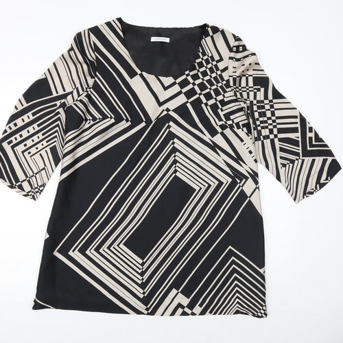 Windsmoor Womens Black Geometric Polyester Basic Blouse Size 16 Round Neck
