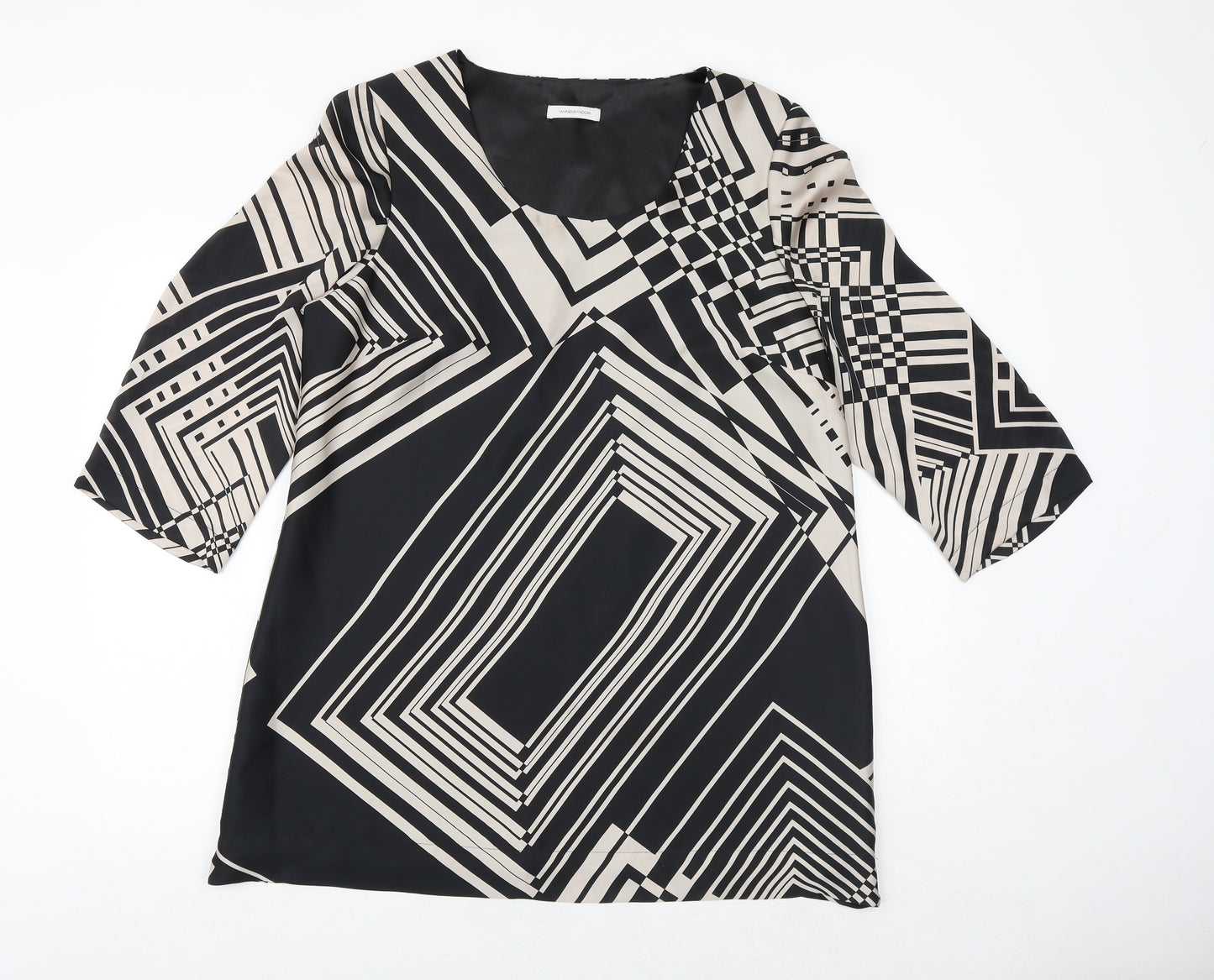 Windsmoor Womens Black Geometric Polyester Basic Blouse Size 16 Round Neck