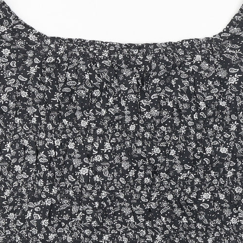 Marks and Spencer Girls Black Floral Viscose Pullover Blouse Size 11-12 Years Off the Shoulder Pullover - Shirred