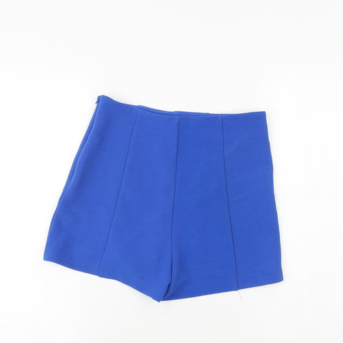 Topshop Womens Blue Polyester Hot Pants Shorts Size 10 Regular Zip