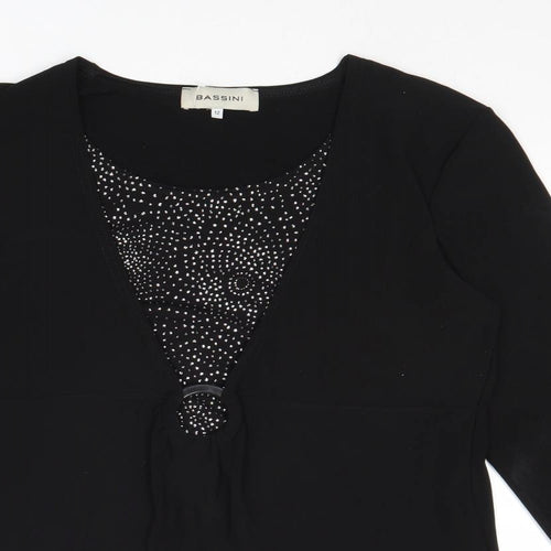 BASSINI Womens Black Polyester Basic Blouse Size 12 Round Neck