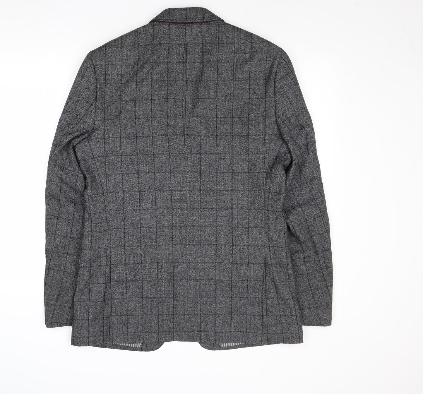 Jeff Banks Mens Grey Plaid Polyester Jacket Suit Jacket Size 40 Regular