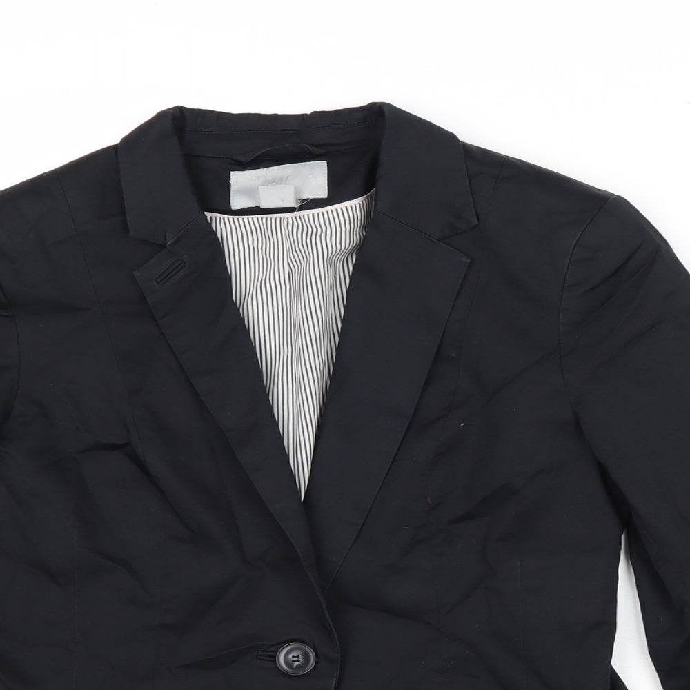 H&M Womens Black Cotton Jacket Blazer Size 8
