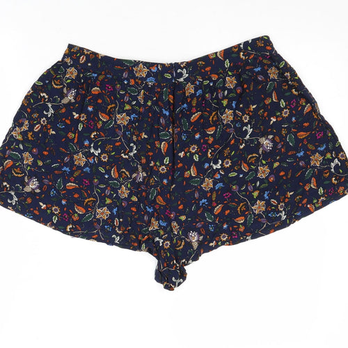 Brave Soul Womens Blue Floral Viscose Basic Shorts Size L Regular Zip