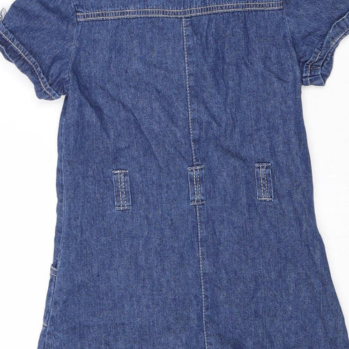 Debenhams Girls Blue Cotton A-Line Size 6 Years Boat Neck Button