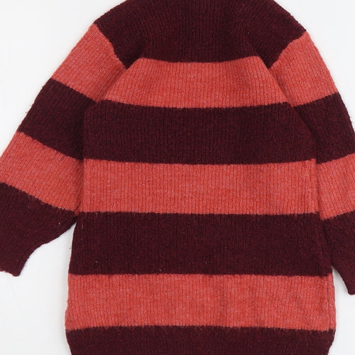 H&M Girls Purple Round Neck Striped Acrylic Tunic Jumper Size 2-3 Years Pullover