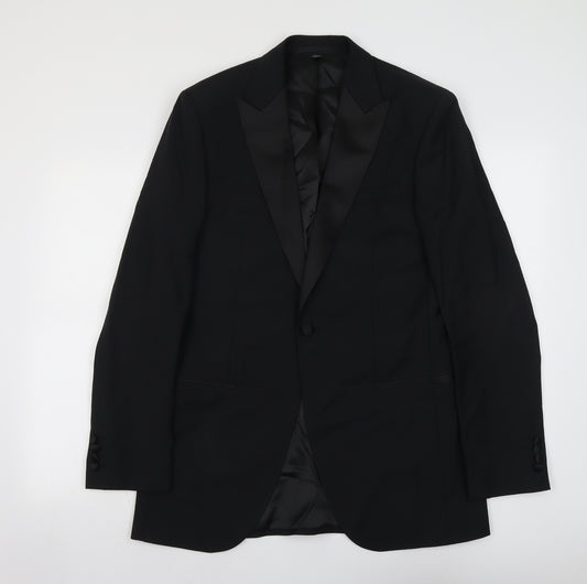 Marks and Spencer Mens Black Wool Tuxedo Suit Jacket Size M Regular