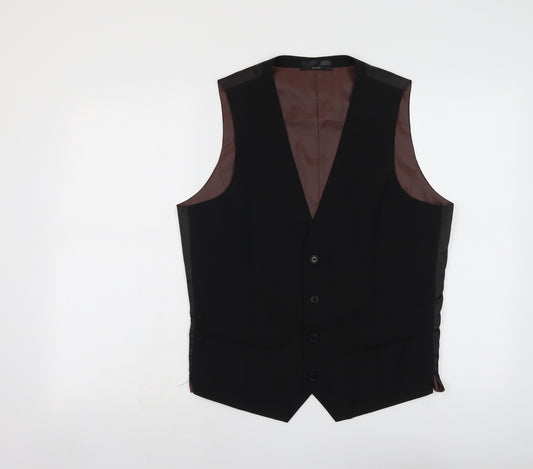 B&W Mens Black Polyester Jacket Suit Waistcoat Size M Regular