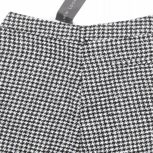 New Look Womens Black Geometric Polyester Hot Pants Shorts Size 14 Regular Zip
