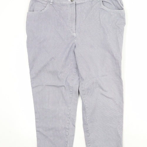 Bonmarché Womens Blue Striped Cotton Straight Jeans Size 18 Regular Zip