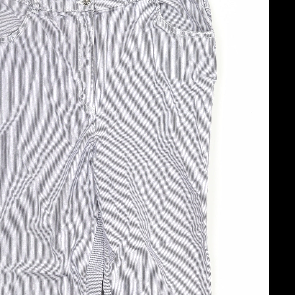 Bonmarché Womens Blue Striped Cotton Straight Jeans Size 18 Regular Zip