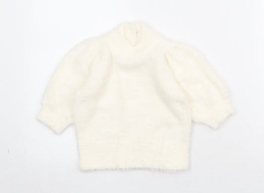 NEXT Girls Ivory Mock Neck Nylon Pullover Jumper Size 5 Years Button - Fluffy