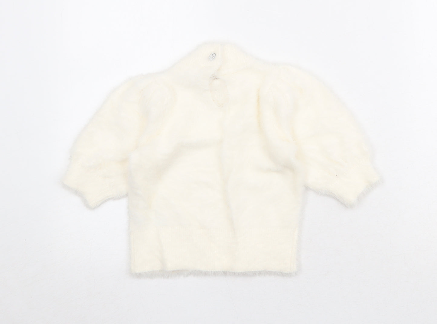 NEXT Girls Ivory Mock Neck Nylon Pullover Jumper Size 5 Years Button - Fluffy