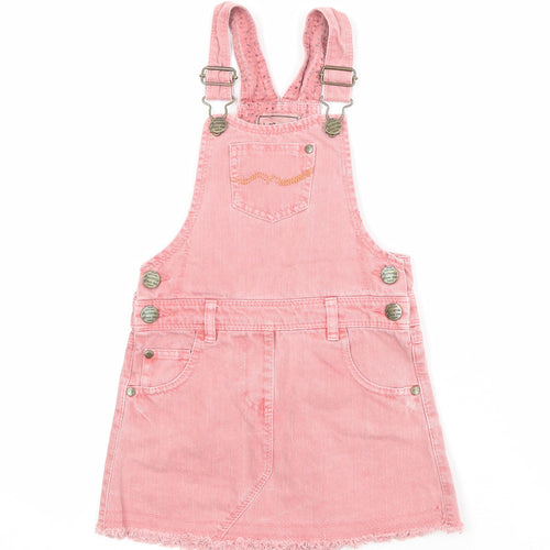 NEXT Girls Pink 100% Cotton Pinafore/Dungaree Dress Size 5 Years Square Neck Buckle