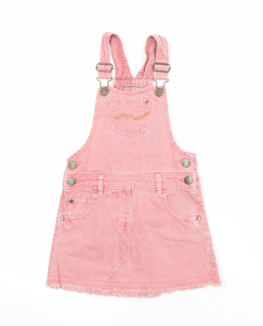 NEXT Girls Pink 100% Cotton Pinafore/Dungaree Dress Size 5 Years Square Neck Buckle