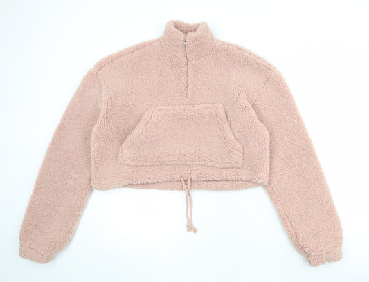 Topshop Womens Pink Polyester Pullover Sweatshirt Size 10 Zip