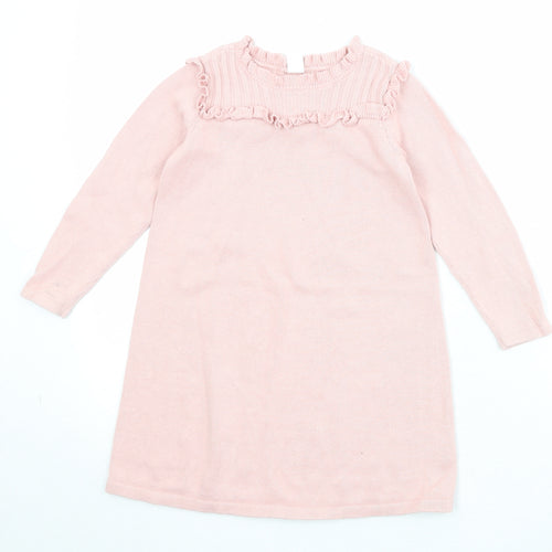 Gap Girls Pink 100% Cotton Jumper Dress Size 5 Years Round Neck Pullover