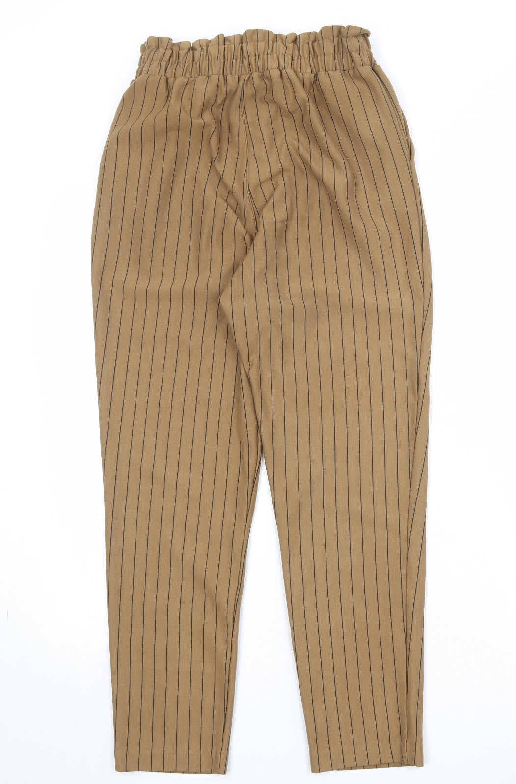 Stradivarius Womens Brown Striped Polyester Trousers Size S Regular - Tie Front Detail