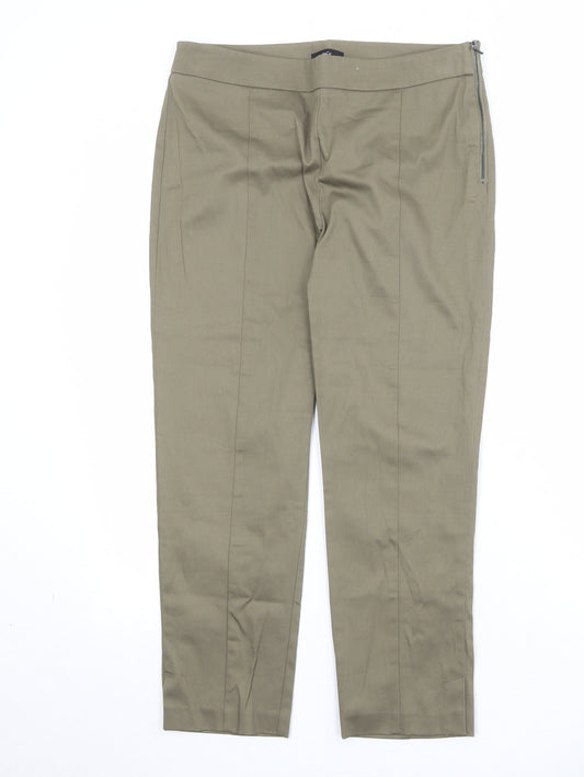 M&Co Womens Grey Cotton Chino Trousers Size 10 Regular Zip