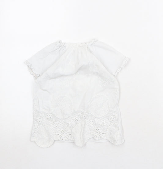 NEXT Girls White 100% Cotton Pullover Blouse Size 2-3 Years Round Neck Pullover - Crocheted Lace Detail
