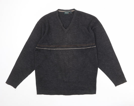 Wolsey Mens Black V-Neck Wool Pullover Jumper Size L Long Sleeve