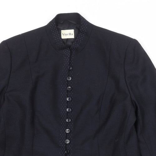 Viyella Womens Black Polyester Jacket Blazer Size 14 - Ten-Button Jacket Front