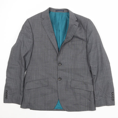 Marks and Spencer Mens Grey Striped Polyester Jacket Suit Jacket Size 38 Regular