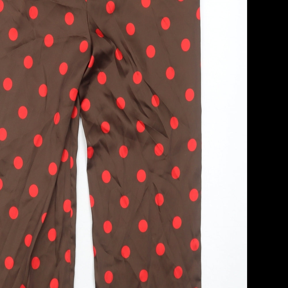 Zara Womens Brown Polka Dot Polyester Trousers Size M Regular Zip