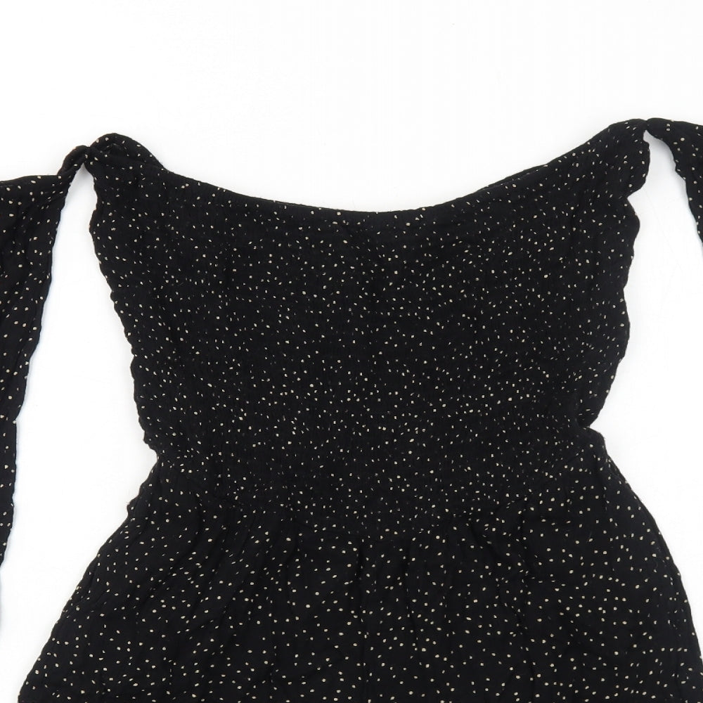 River Island Womens Black Polka Dot Viscose Playsuit One-Piece Size 10 Pullover - Flared Sleeve