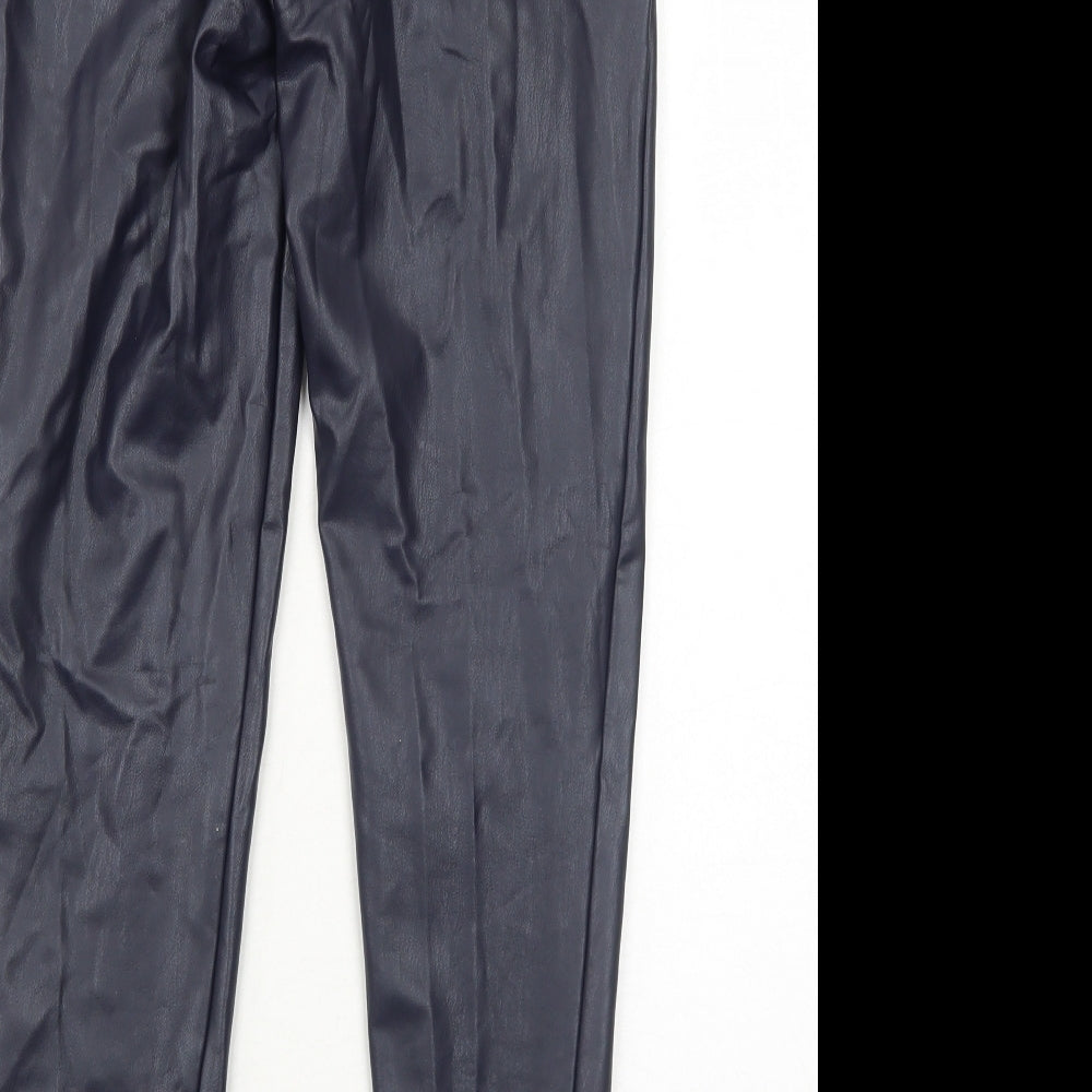 Marks and Spencer Womens Black Polyester Trousers Size 10 Regular - Faux Leather