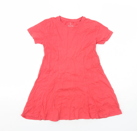 NEXT Girls Red Cotton T-Shirt Dress Size 7 Years Crew Neck Pullover
