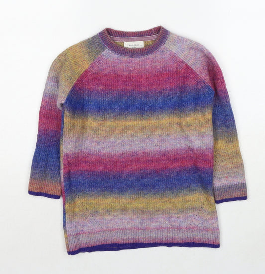 White Stuff Girls Multicoloured Boat Neck Striped Acrylic Pullover Jumper Size 5-6 Years Pullover