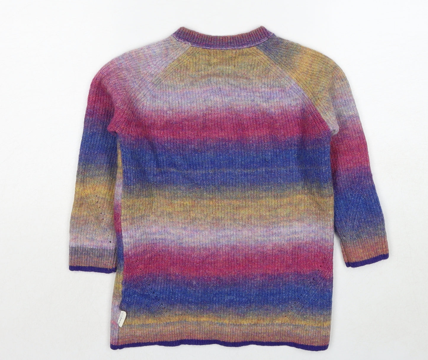 White Stuff Girls Multicoloured Boat Neck Striped Acrylic Pullover Jumper Size 5-6 Years Pullover