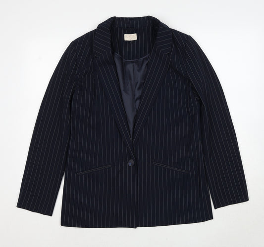 Oasis Womens Blue Striped Polyester Jacket Suit Jacket Size 10