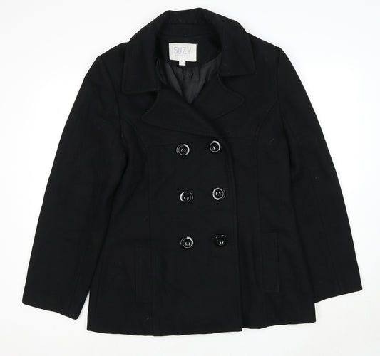 Suzy Shier Womens Black Pea Coat Jacket Size L Button
