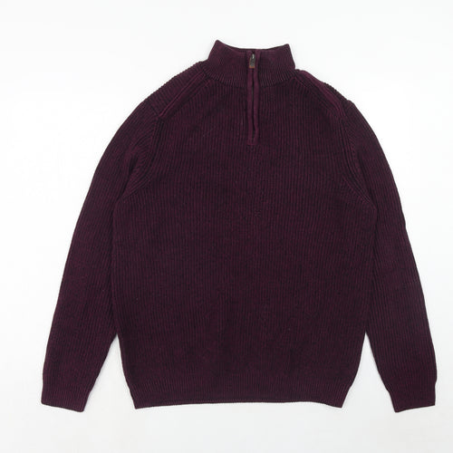 Debenhams Mens Purple Round Neck Acrylic Pullover Jumper Size L Long Sleeve