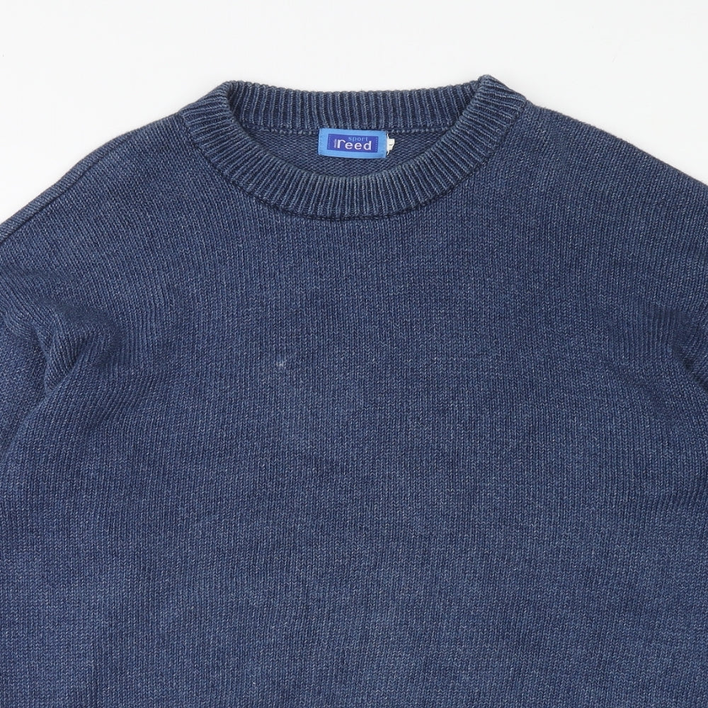 Austin Reed Mens Blue Round Neck Cotton Pullover Jumper Size L Long Sleeve