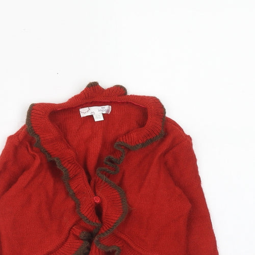 Marks and Spencer Girls Red Collared Acrylic Cardigan Jumper Size 3-4 Years Button