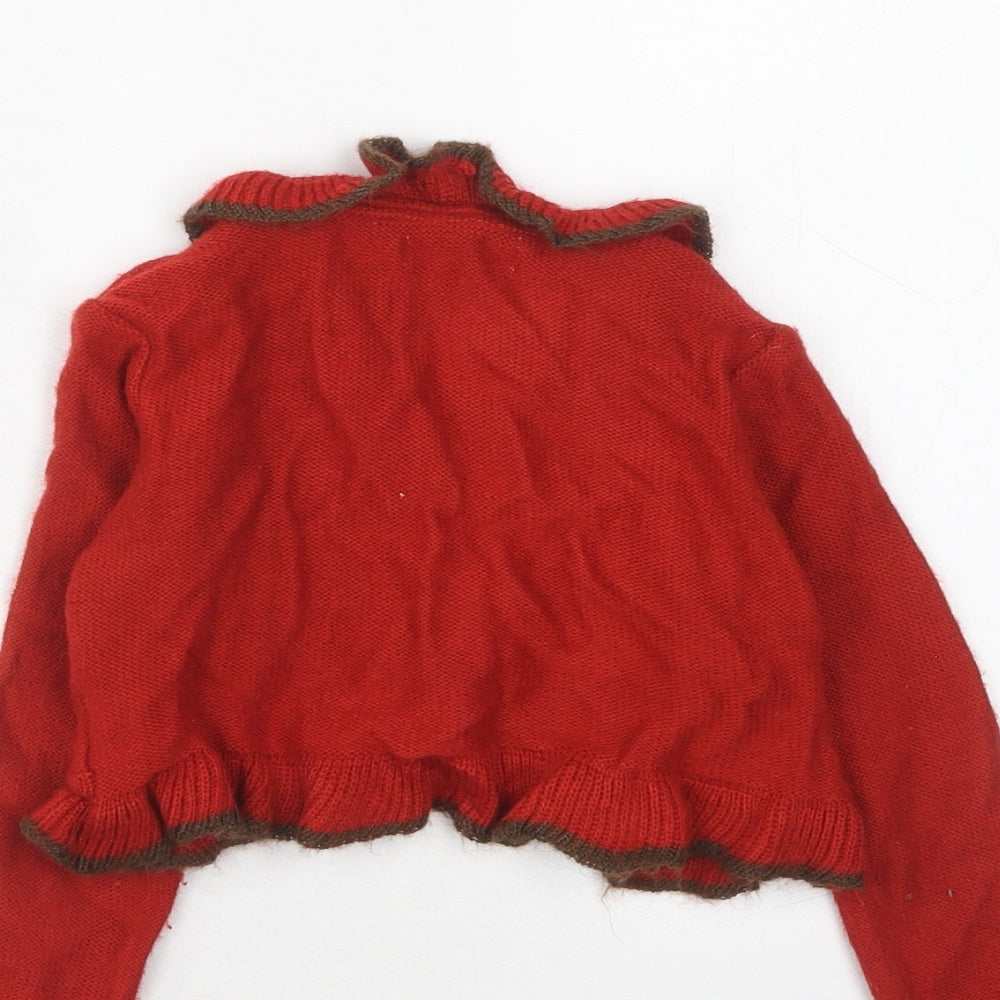 Marks and Spencer Girls Red Collared Acrylic Cardigan Jumper Size 3-4 Years Button