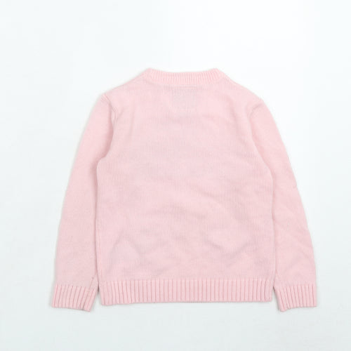 Xmas Ginger Bread Man Girls Pink Crew Neck Acrylic Pullover Jumper Size 5-6 Years Pullover